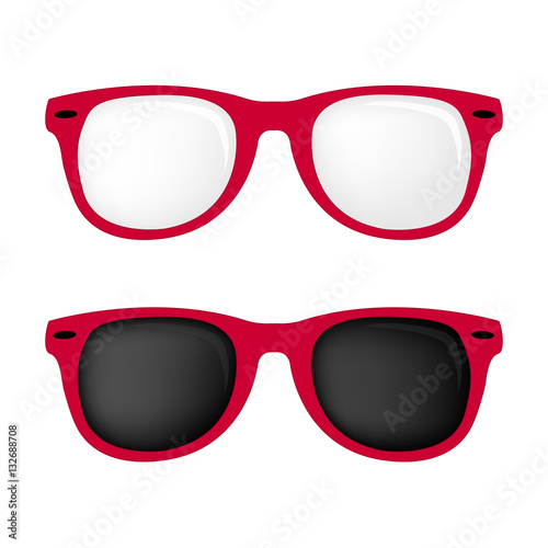 Hipster hot pink color glasses and sunglasses isolated vector set
