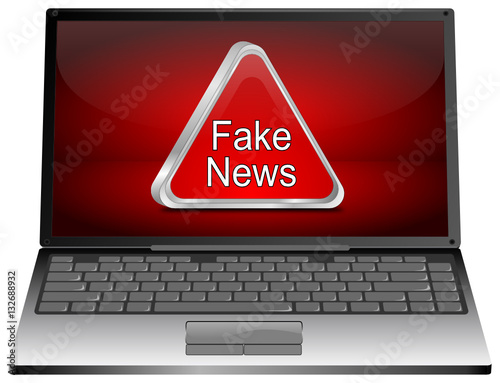 Laptop Computer with Fake News warning sign - 3D illustration