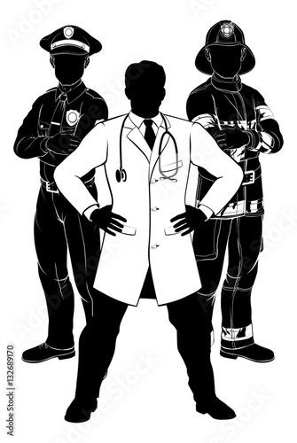 Emergency Workers Team Silhouettes