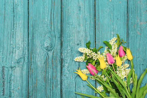 Tulips on a wooden background, Easter, the Mother's Day