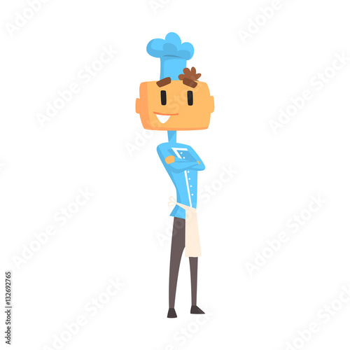Professional Cook In Classic Double Breasted Blue Jacket And Toque Standing Smiling