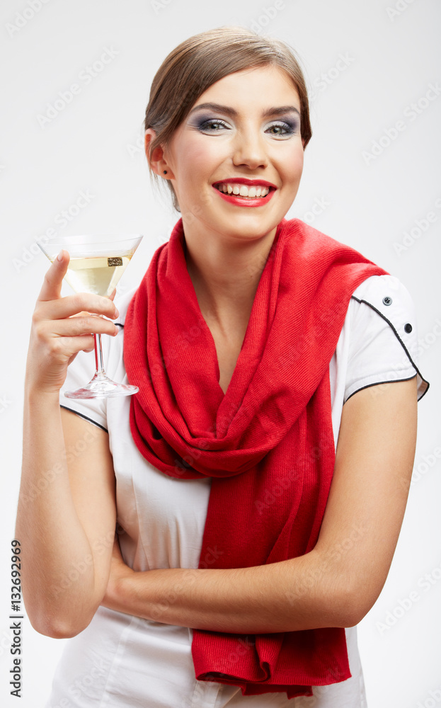 Smiling woman holding martini glass with alcohol. Smiling woman holding martini glass with alcohol.