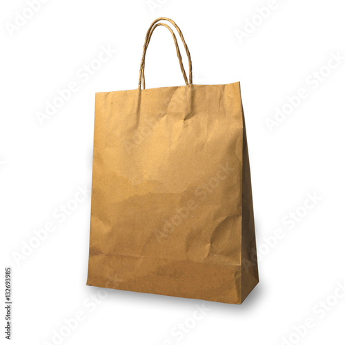 Brown paper bag isolated on white background