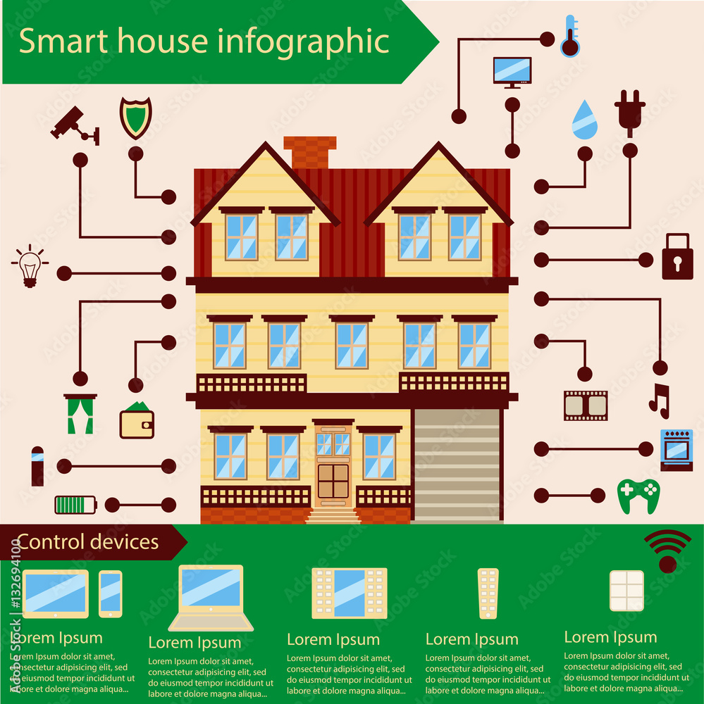 Smart house technology infographics colorful vector illustration