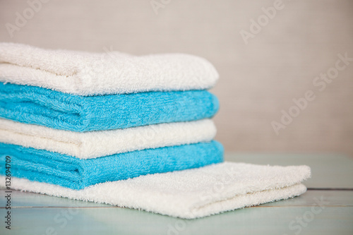 Blue and white cotton towels