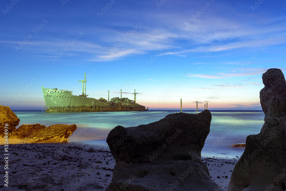 Fototapeta premium Abandoned Cargo Ship in Persian Gulf near Kish Island, Iran