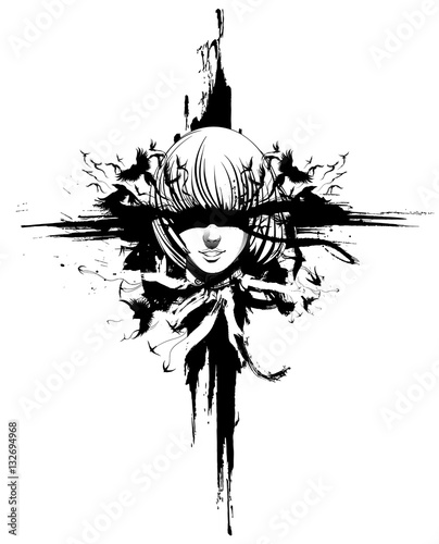 Konstfotografi the Ghost girl on the background of the cross