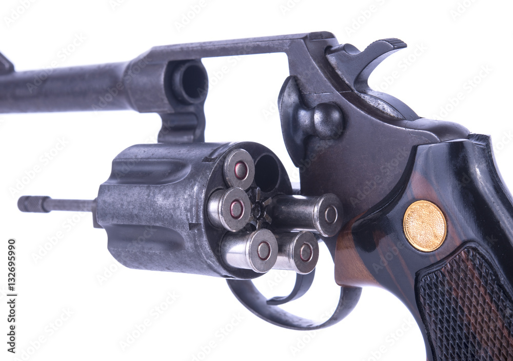 closeup shot of .38 revolver handgun's bullets in the storage cy