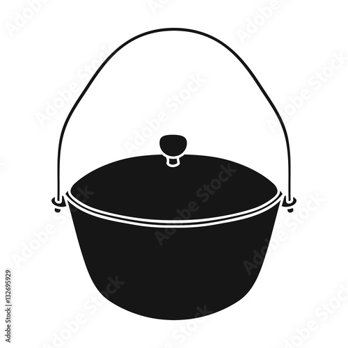 Camping pot icon in black style isolated on white background. Fishing symbol stock vector illustration.
