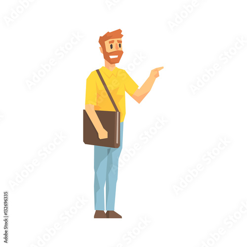 Man With Post Handbag Ringing The Door, Delivery Company Employee Delivering Shipments Illustration