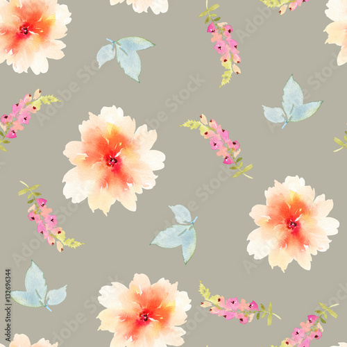 Seamless pattern with flowers watercolor