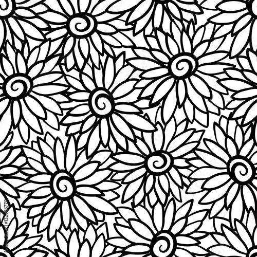 Floral background with stylized blooming chrysanthemum  asters. 