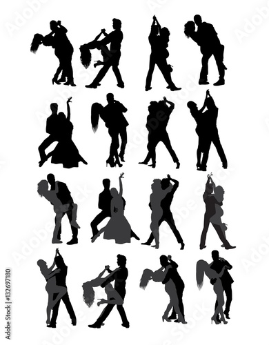 Tango and Salsa Couple Dancer Silhouettes, art vector design