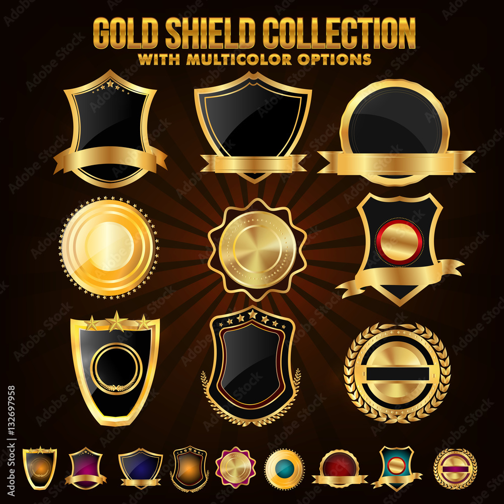 Collection of Golden Shield, Stickers, Labels or Ribbons. Collection of Golden Shield, Stickers, Labels or Ribbons.