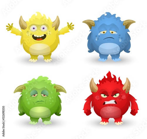 Cute monster emotions set