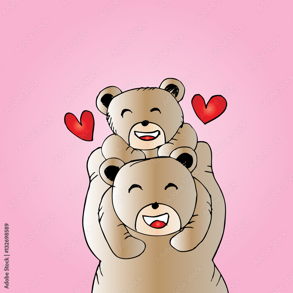 Obraz premium Mother bear and baby bear. Hand drawing illustration