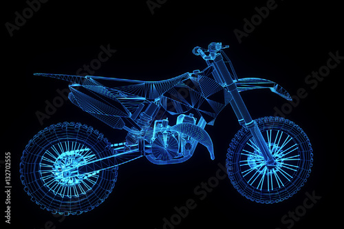 Motorbike in Hologram Wireframe Style. Nice 3D Rendering
