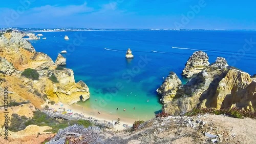 Beautiful beach Praia do Camilo, Lagos city, Algarve region, Portugal. Time Lapse
