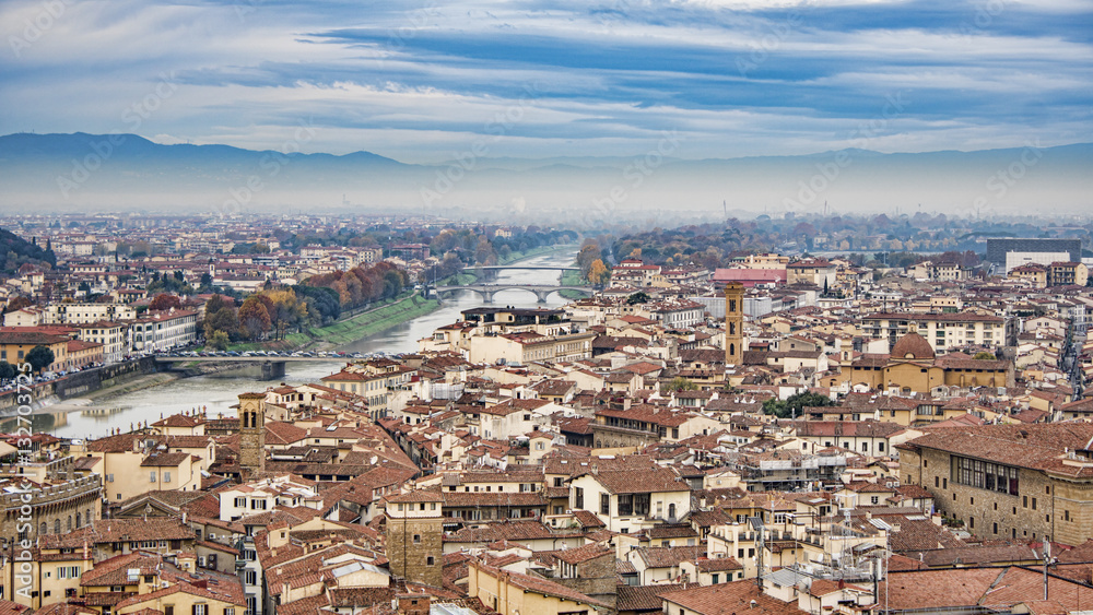 Beautiful aerial view of Florence from the observation platform  Palazzo Vecchio.