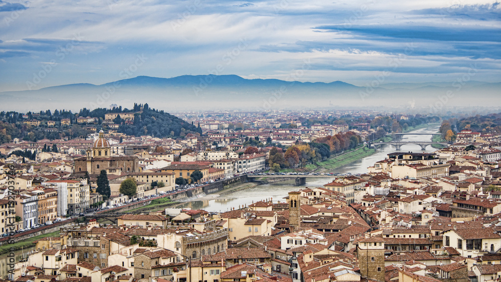 Beautiful aerial view of Florence from the observation platform  Palazzo Vecchio.