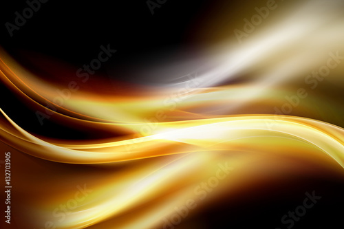 Abstract background powerful effect lighting. Gold blurred color waves design. 