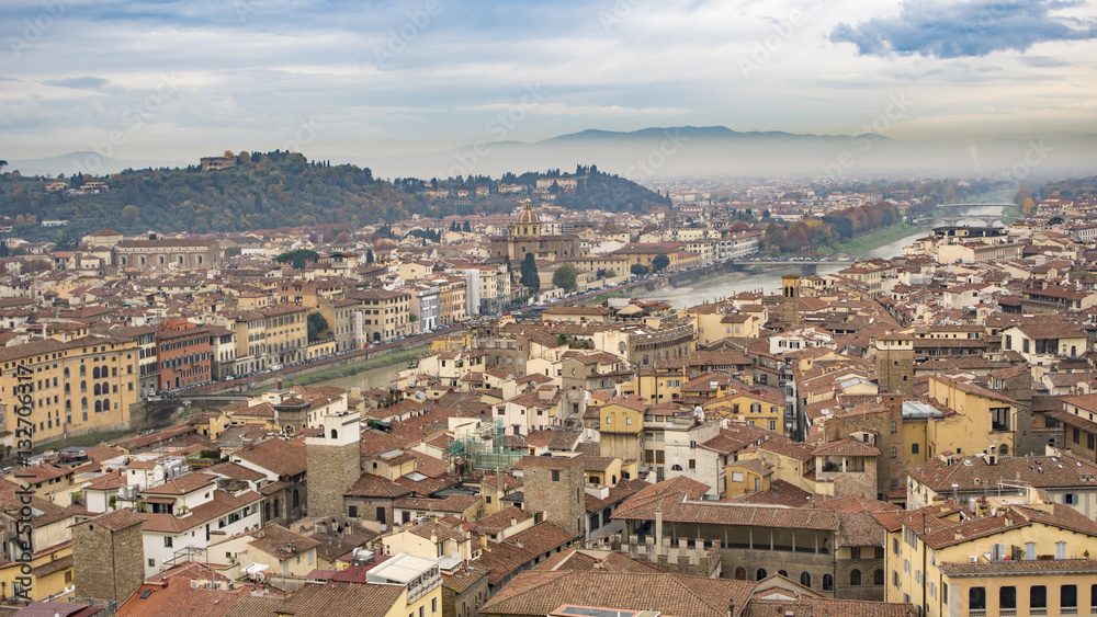 Beautiful aerial view of Florence from the observation platform Palazzo Vecchio.
