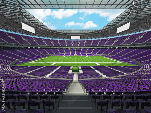 3D render of a round football stadium with purple seats for hundred thousand  fans © Danilo