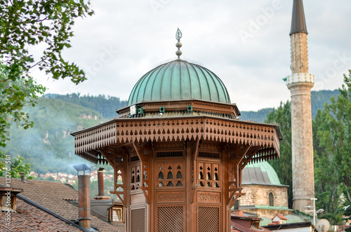 Sarajevo Sebilj and minaret  photo