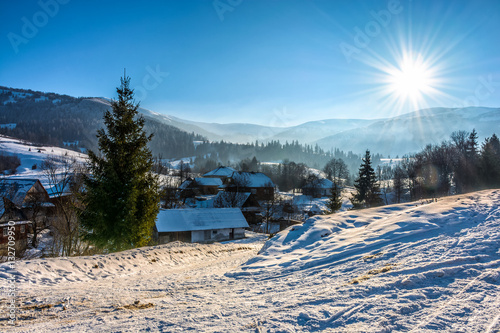 winter landscape in mountainous rural area
