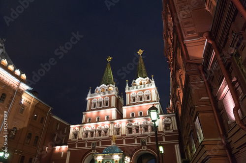 Iverskiye gates (Iverskaya chapel) - entrance to Red square at night in Moscow.
 photo