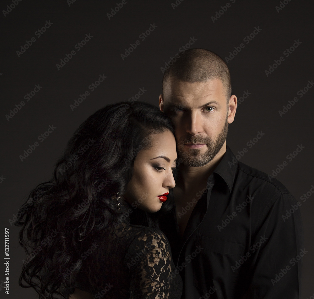 Couple Fashion Portrait, Handsome Man and Elegant Woman in Black, Two Young Adults Beauty Portrait Couple Fashion Portrait, Handsome Man and Elegant Woman in Black, Two Young Adults Beauty Portrait