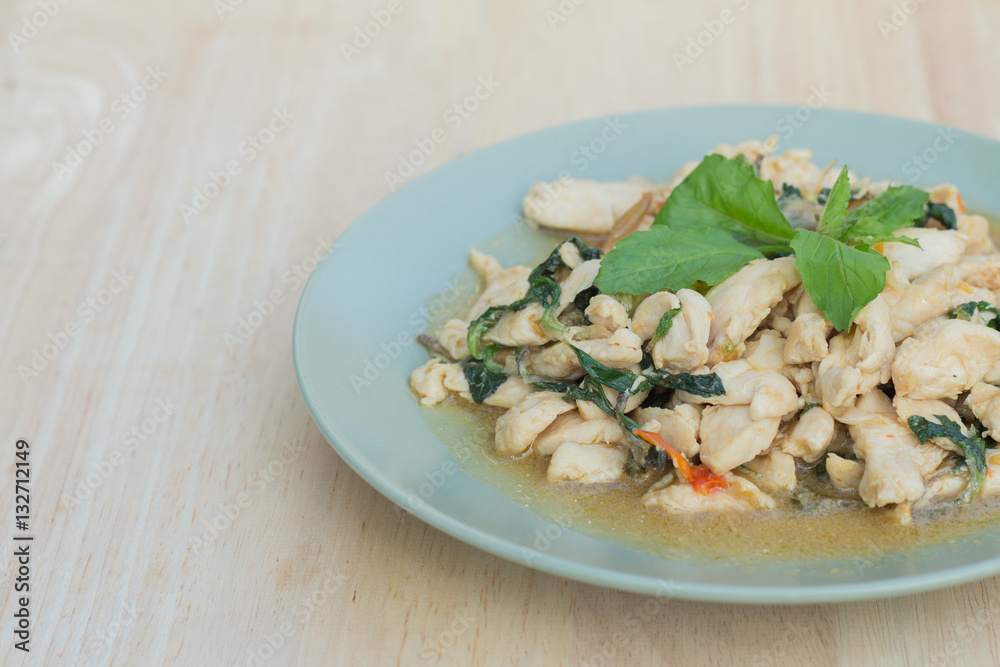 Spicy fried chicken with basil leaves Spicy fried chicken with basil leaves