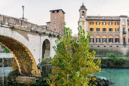 Fabricio Bridge (Ponte Fabricio), Tiber Island. Rome, Italy.