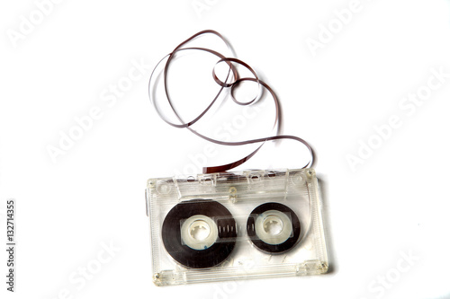 vintage audio cassette with tangled tape