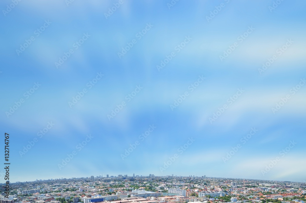 Cityscape bird eye view with blue sky, Bangkok Thailand.