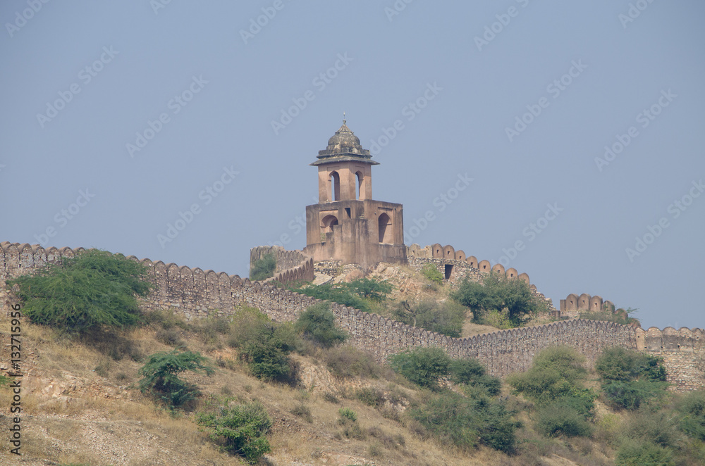 Architectural old construction of a fort in India on the mountain Architectural old construction of a fort in India on the mountain