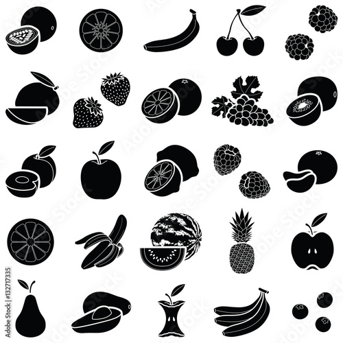 Fruit icon collection - vector silhouette illustration 