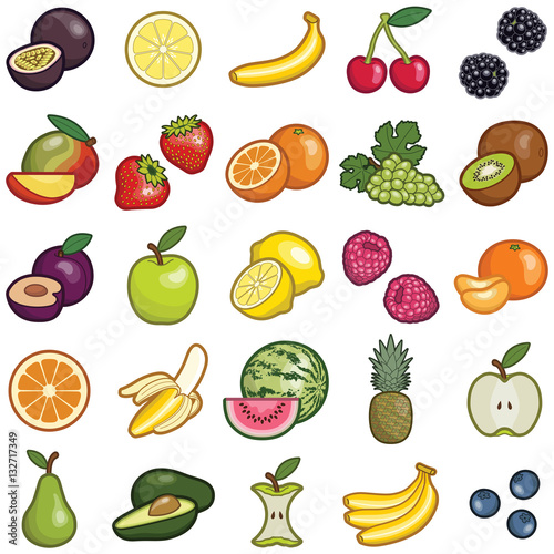 Fruit icon collection - vector color illustration 
