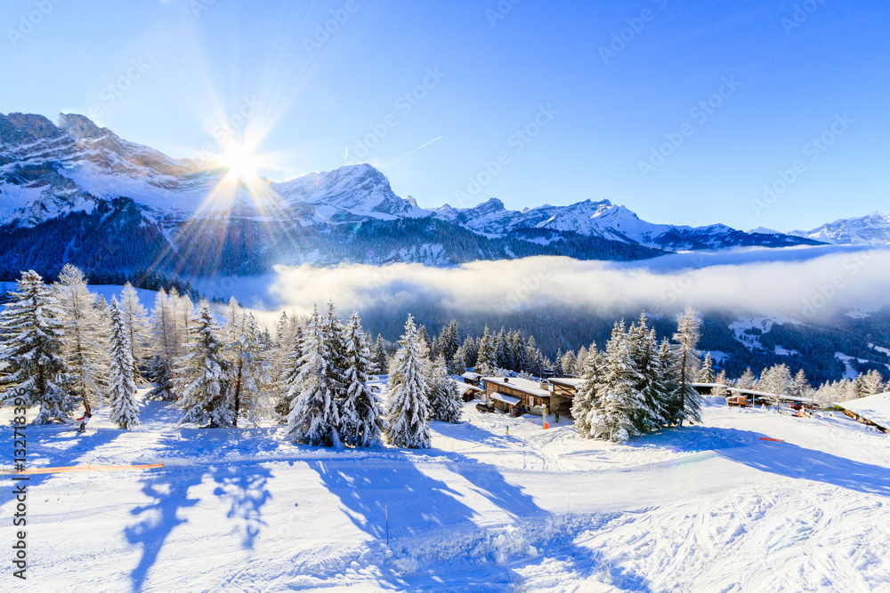 Obraz premium A ski slope station in Villars-sur-Ollon, Switzerland