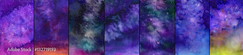 Galaxy or night sky set. Watercolor illustrations