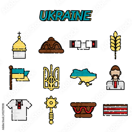 Ukraine flat icons set