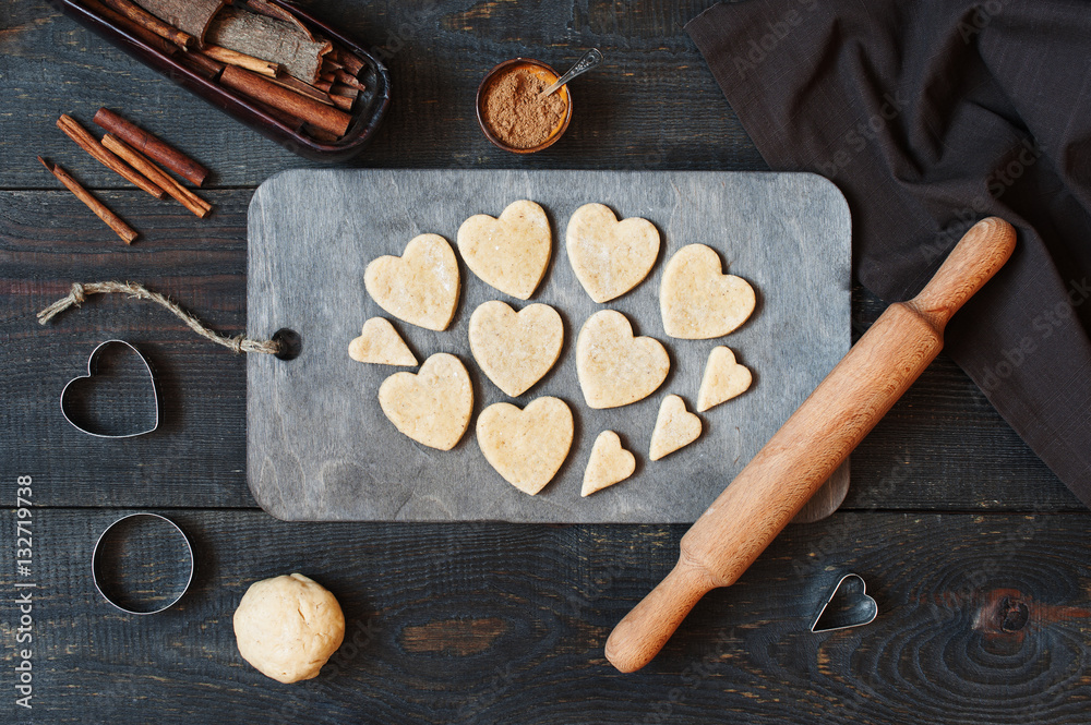 Cookies-hearts cut out of the dough