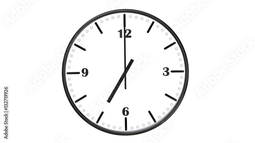 Round wall clock showing seven o'clock - isolated on white background