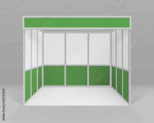 Vector White Green Blank Indoor Trade exhibition Booth Standard Stand for Presentation Isolated with Background