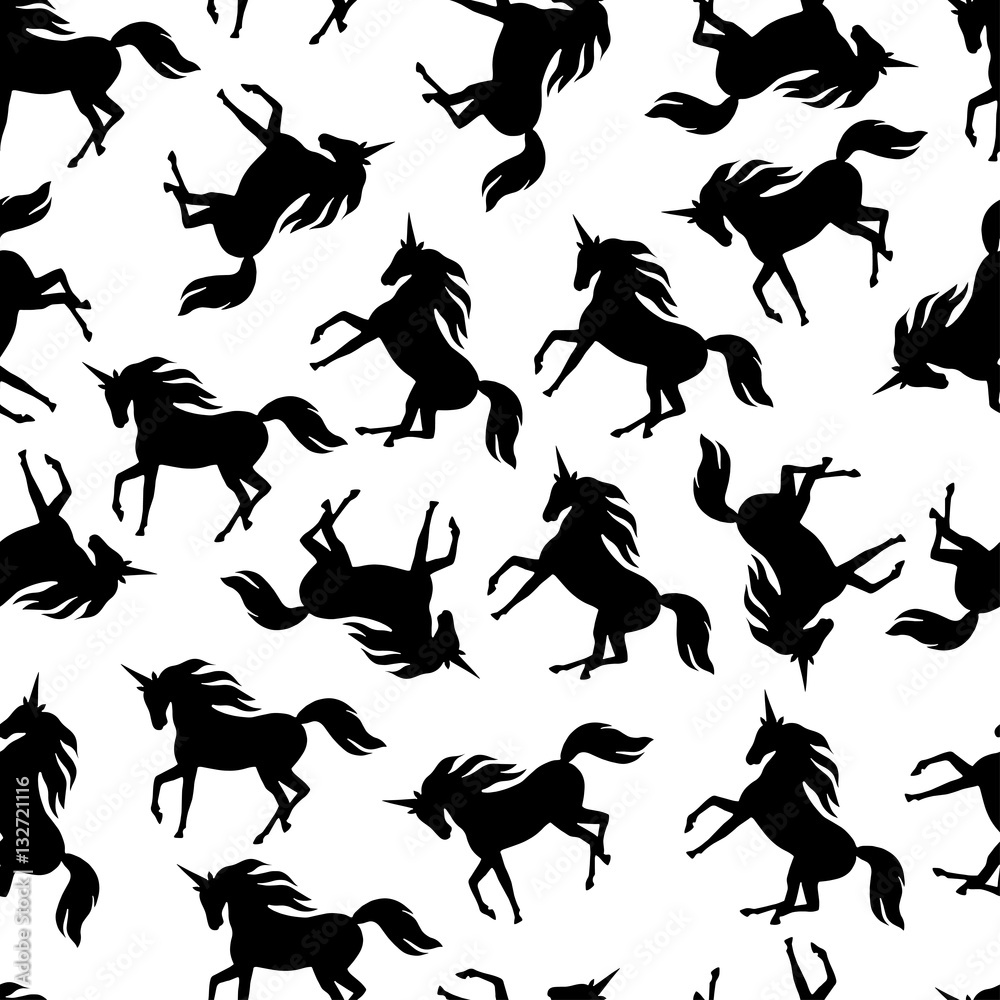 Obraz premium Realistic unicorn silhouette seamless pattern.