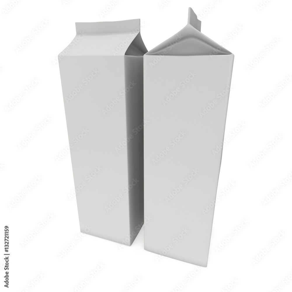 Milk or juice box. Retail package mockup. 3d render illustration isolated on white. Milk or juice box. Retail package mockup. 3d render illustration isolated on white.