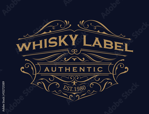 whisky label antique typography vintage frame logo design vector