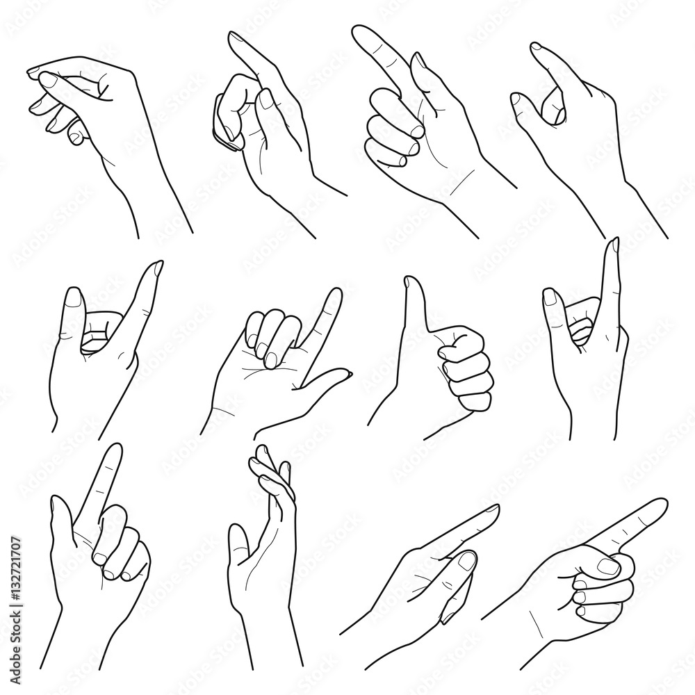 Hand collection. vector line illustration.