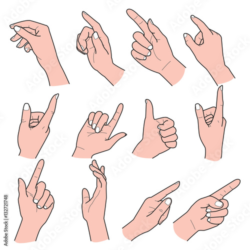 Hand collection - vector line illustration