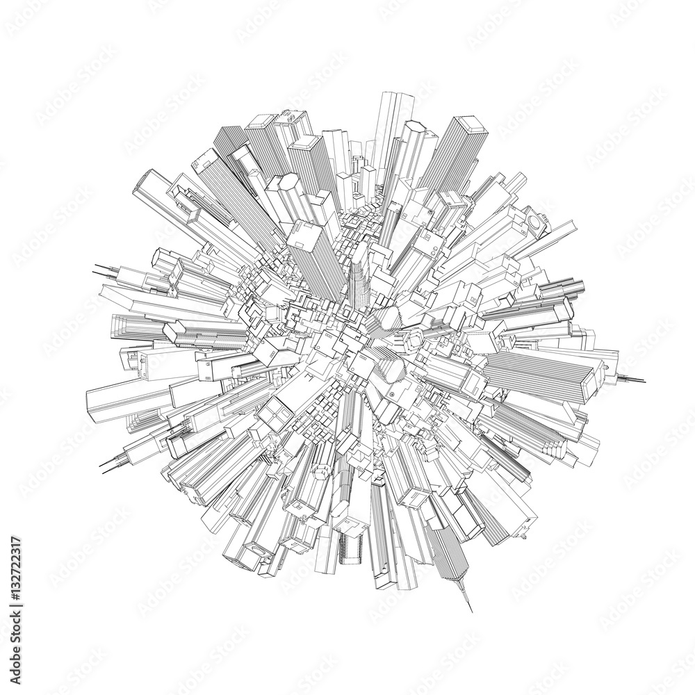 3d city sphere. Vector outline illustration. 3d city sphere. Vector outline illustration.